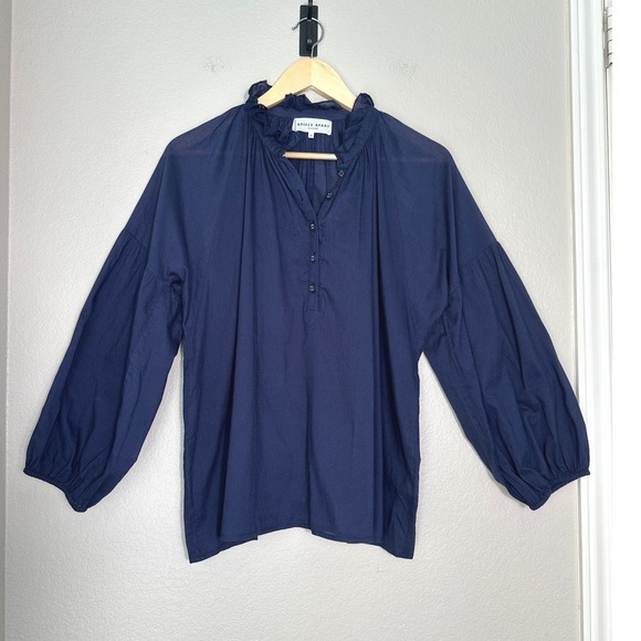 Apiece Apart Tops - Apiece Apart Popover Cotton Blouse 8 Navy Blue Peasant 3/4 Balloon Sleeve Top